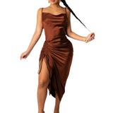 MIDI Mauve Cock Tail Dress Sexy Trend Strap Drawstring Waist Dress