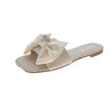 Women Open Toe Sandals Flats Summer Fashion Silk Bow Square Toe Flip Flops Women's Shoes