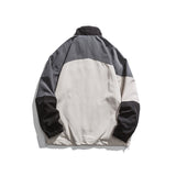 Man Fall Outfis Vintage Color Contrast Patchwork Sports Jacket Loose Casual Stand Collar Coat