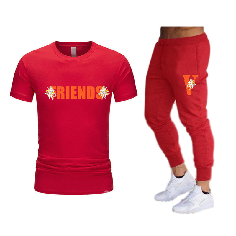 Vlone T Shirts & Pants 2 Piece Set Men'S Summer T-Shirt Short Sleeve Sports And Leisure