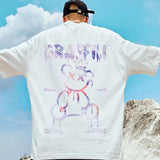 Men T-Shirts Bear Printed Graffiti Loose Half Sleeve