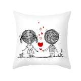 Valentine's Day Pillow Covers 4 Piece Random Styles Together, Peach Peel Printing Lovers Love Sketch Back Cushion