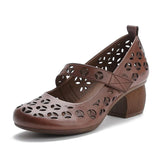 Highway Flat Sandals Spring and Summer Retro Velcro Chunky Heel Hollow Out Hole Sandals