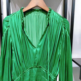 Taffeta Dress Satin Elastic Waist-Tightening Dress