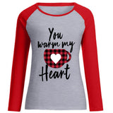 Valentine's Day T Shirt Long Sleeve Women's You Warm My Heart Heart Printing Raglan Long Sleeve T-shirt
