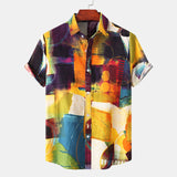 Camp Collar Shirt Color Block Short Sleeve Shirt