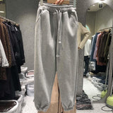Grey Sweatpants Women's Clothing Autumn and Winter Loose Slimming and Velvet Padded Thick Casual