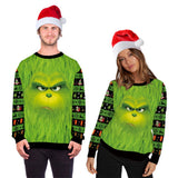 Men and Women Grinch Sweater Christmas Grinch Print Loose-Fitting Casual Pullover