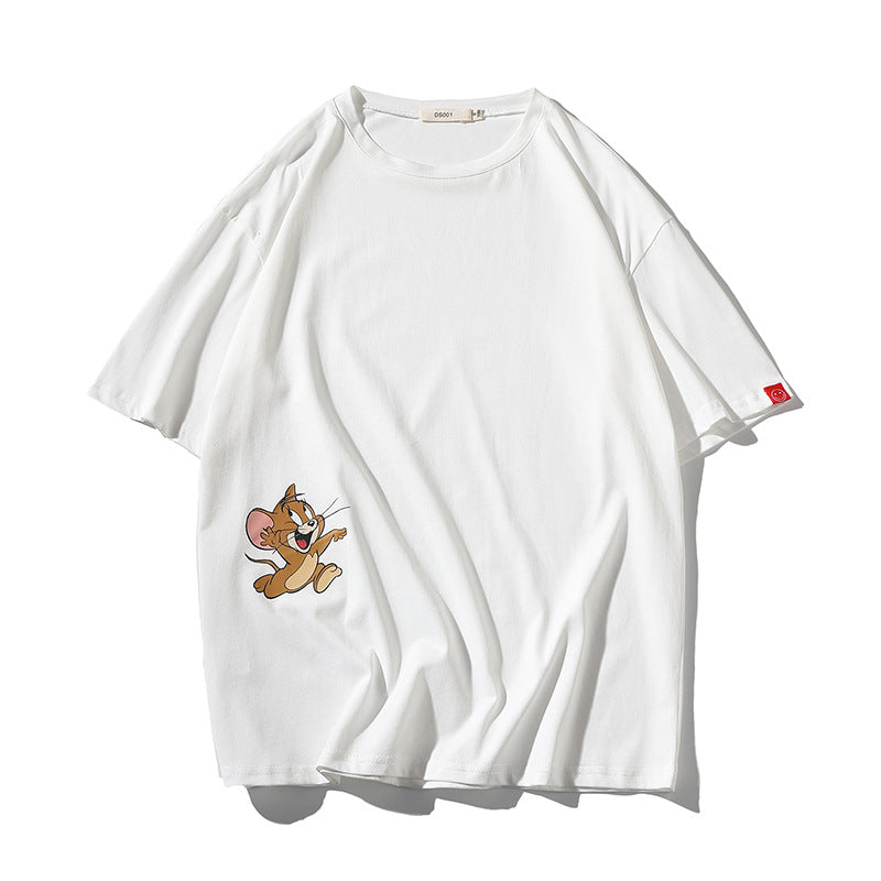 Tom And Jerry T Shirt Off-Shoulder Printed Loose