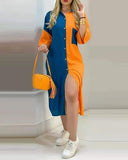 Romanian Gypsy Outfits Printed Button Pocket Long Sleeve Shirt Dress