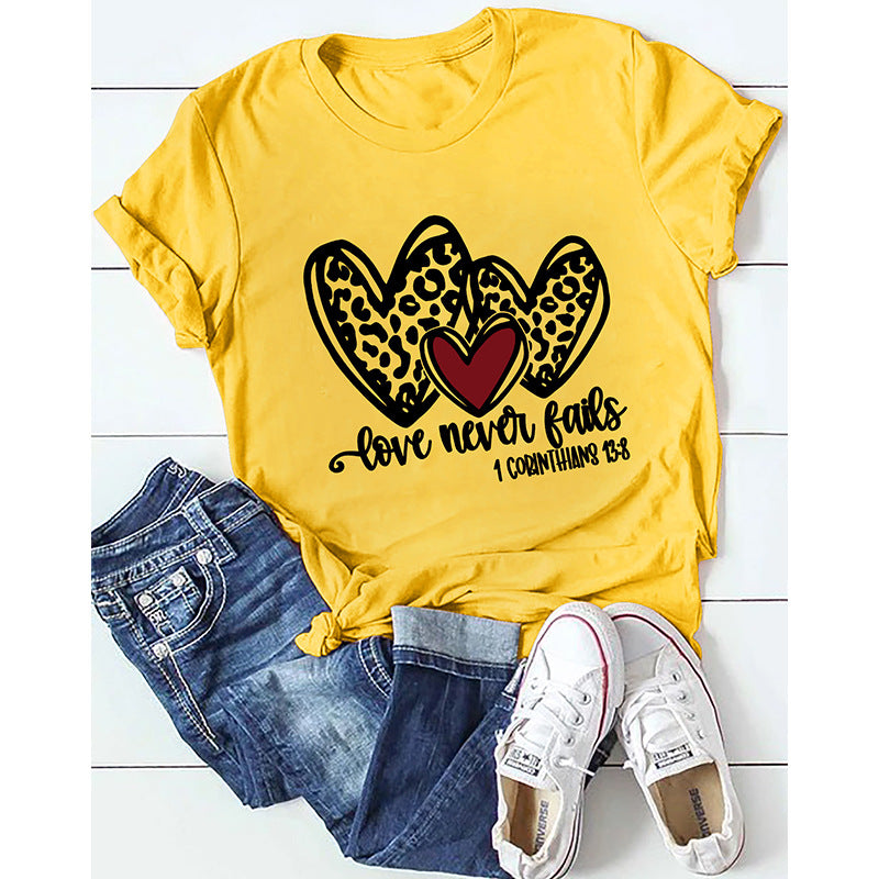 Valentine's Day T Shirts Couples Summer Women's round Neck Short Sleeve T-shirt Women's Printed Top