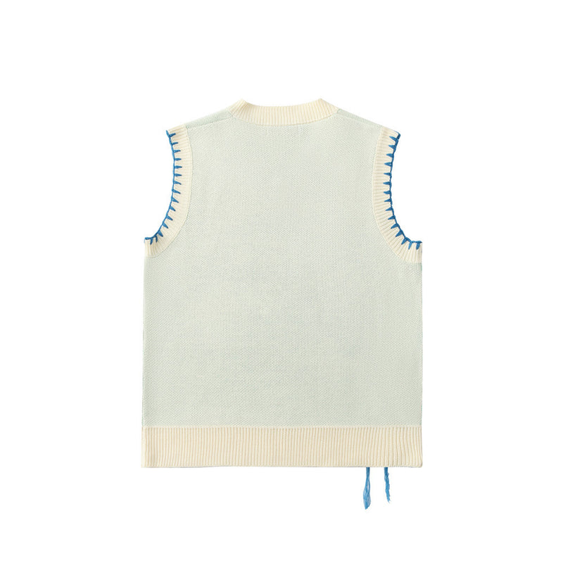 Men Sweater Hand Stitching Color Matching Sweater Waistcoat Men's Outer Wear