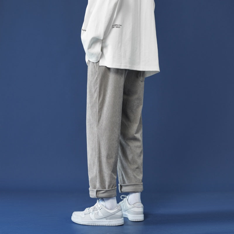 Grey Sweatpants Corduroy Men's Pants Autumn and Winter Loose Casual Pants Men's Clothing