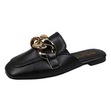 Finn Chain Pointed Toe Mule Closed Toe Half Slippers Women's Summer Outdoor Casual Square Toe Flat Bottom Lazy Half Slippers