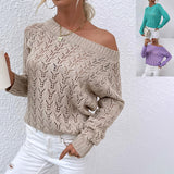 Women Pullover Knit Sweater Beach Overclothes Hollow Sweater off-Shoulder Sweater for Women