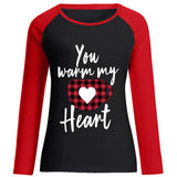 Valentine's Day T Shirt Long Sleeve Women's You Warm My Heart Heart Printing Raglan Long Sleeve T-shirt