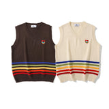 Men Sweater Vintage Rainbow Striped Sweater Vest Men's Coat