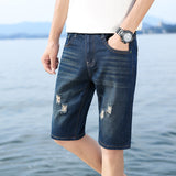 Men Denim Shorts Ripped Denim Shorts Stretch Summer Thin