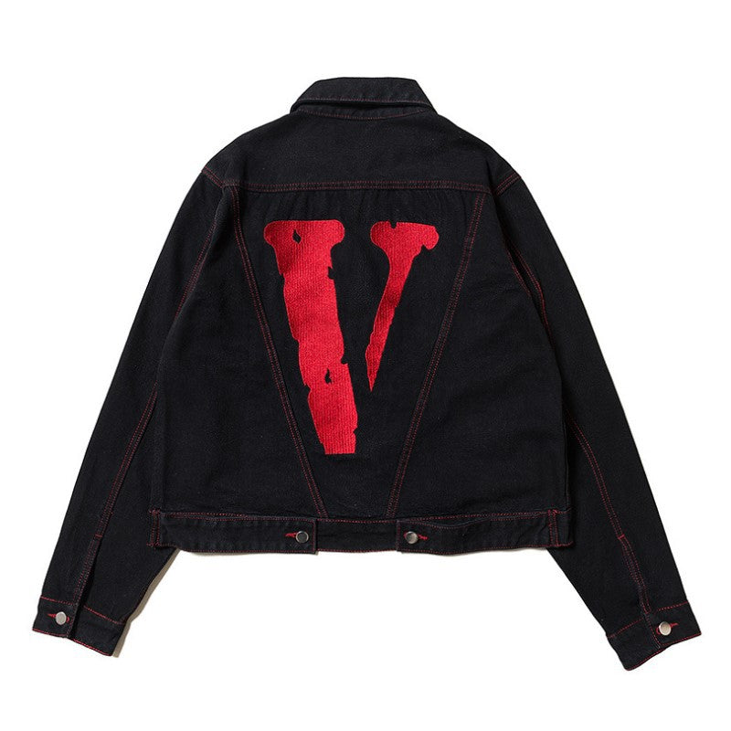 Vlone Jean Jacket Large V Coat Letter Men'S And Women'S Loose Denim Jacket