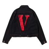 Vlone Jean Jacket Large V Coat Letter Men'S And Women'S Loose Denim Jacket