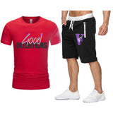 Vlone T Shirts & Shorts 2 Piece Set Letter Large V Printed Short Sleeve
