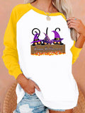 Halloween Costumes Cat Printing Capless Round Neck Contrast Color Sweatshirt Women