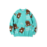 Man Fall Outfits Cartoon Bear Pattern Sweater Men's Loose Couple Pullover Casual Sweater