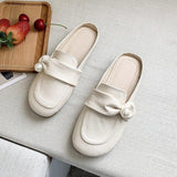 Women Open Toe Sands Flats Spring/Summer Fashion Pearl Buckle Bow Lazy Slippers