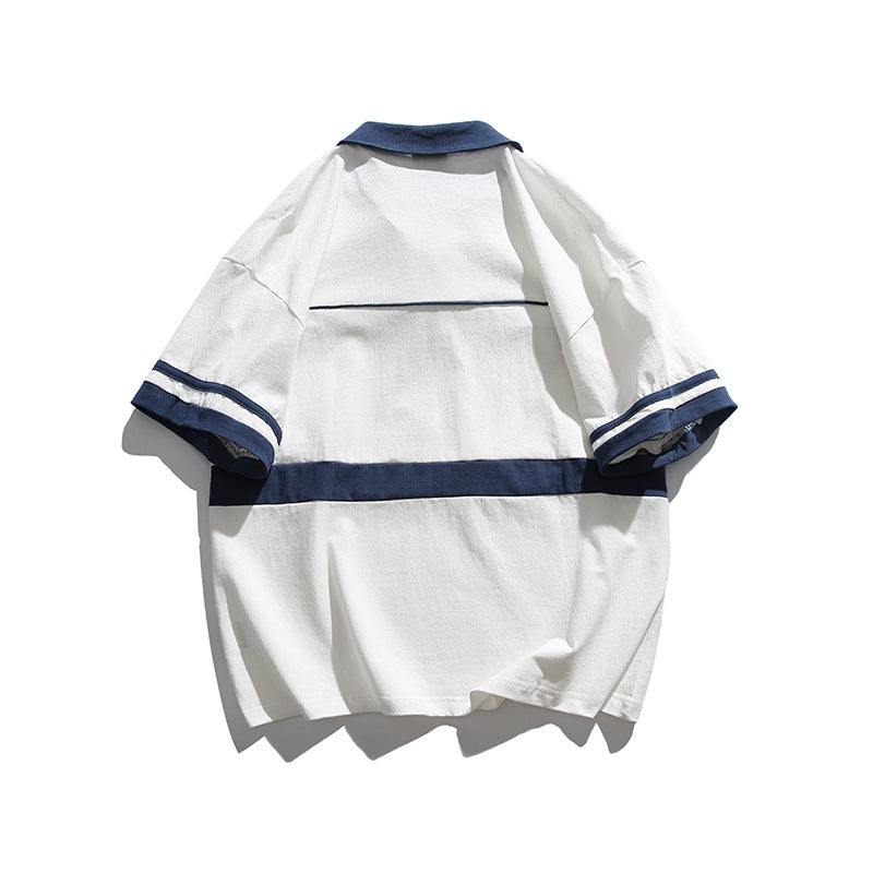Men T Shitrs Color Matching Printing Loose
