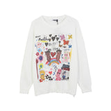 Men Sweater Cartoon Fun Printed Knitwear Men's Street Trend Loose round Neck Sweater
