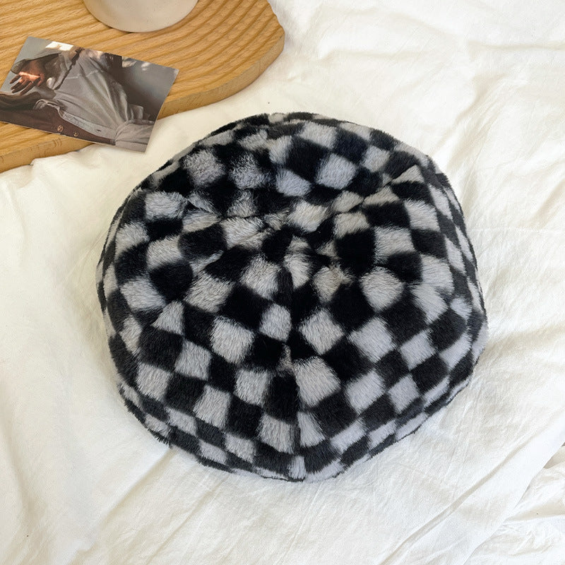 Vintage Check Bucket Hat Beret Plaid