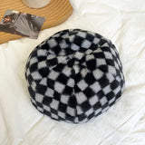 Vintage Check Bucket Hat Beret Plaid