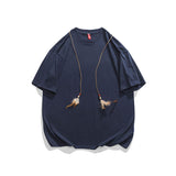 Men T Shitrs Feather Necklace Deconstructed Round Neck Loose