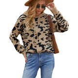 Women Pullover Knit Sweater Women's Knitwear Leopard Print Drawstring Hoodie