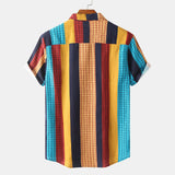 Camp Collar Shirt Striped Loose Printed Short Sleeve Shirt