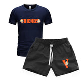 Vlone T Shirts & Shorts 2 Piece Set Printed Men'S Sports Printed Round Neck T-Shirt