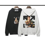 Off White Hoodie Anime Print Casual Hooded Sweater Plus Size Loose