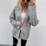 Women Cardigan Knit Sweater Autumn and Winter Solid Color Hollow out Sweater Women
