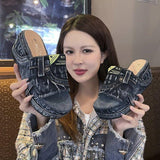 High Heels Slides Summer Denim Platform High Heel Sandals