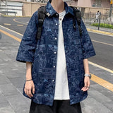 Men Shirts Printed Stand Collar Lining Loose
