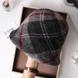 Vintage Check Bucket Hat Bucket Hat Woolen Cap Warm
