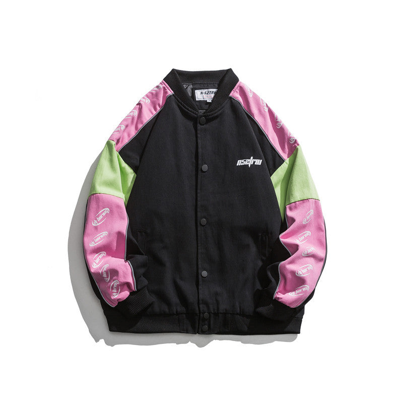 Man Fall Outfis Autumn Vintage Color Matching Overalls Men Loose Street Casual Jacket