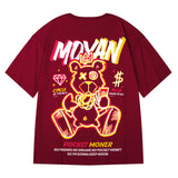 Men T-Shirts Cartoon Bear Printed Half Sleeve Loose