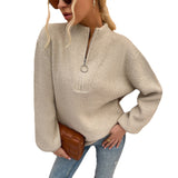 Women Pullover Knit Sweater Women's Autumn and Winter Knitwear Lantern Sleeve Sweater