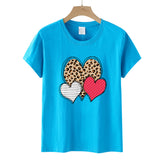 Valentine's Day T Shirts Couples Leopard Print Heart Printing Women's Pullover Short Sleeve T-shirt