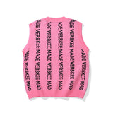 Men Sweater Letter Jacquard Sweater Vest Men's Street Fashion Loose Outerwear