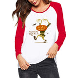 Halloween Costumes Pattern Printed Color Contrast Long Sleeve T-shirt Women's Top