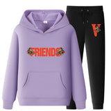 Vlone Hoodie & Pants 2 Piece Set Printed Sweater Casual