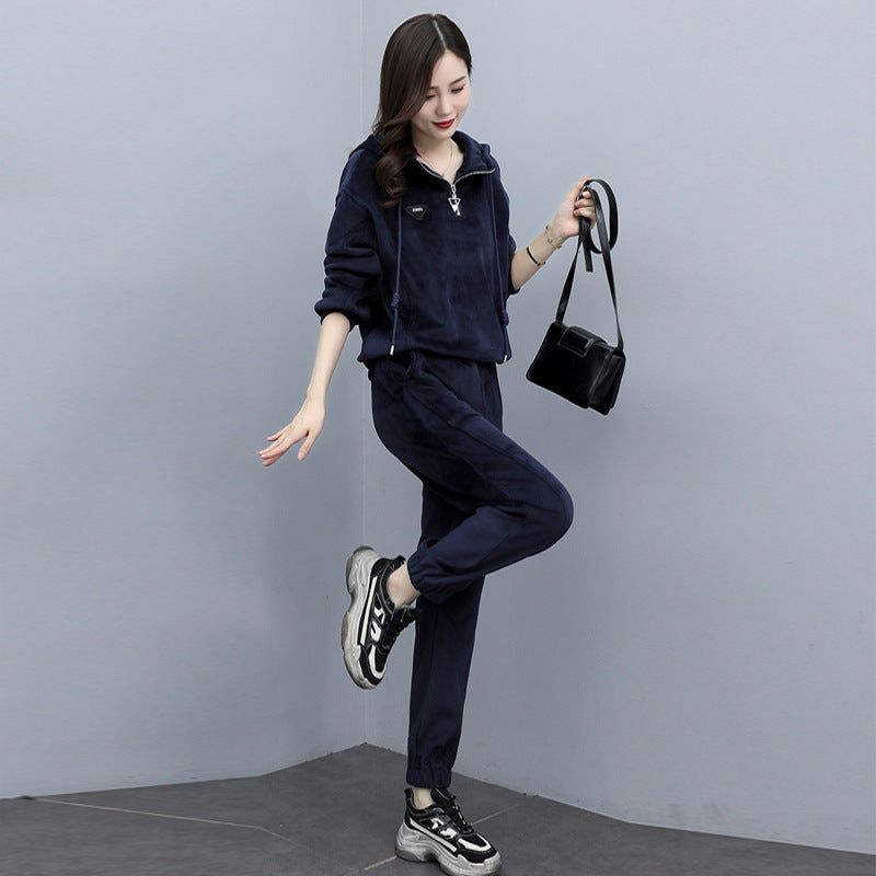 Velour Tracksuit Fleece-Lined Thickened Double-Sided Gold Velvet Leisure Sports Suit
