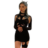 Music Festivals Rave Outfits Dress Summer Women's round Neck Long Sleeve Sexy Slim Dress